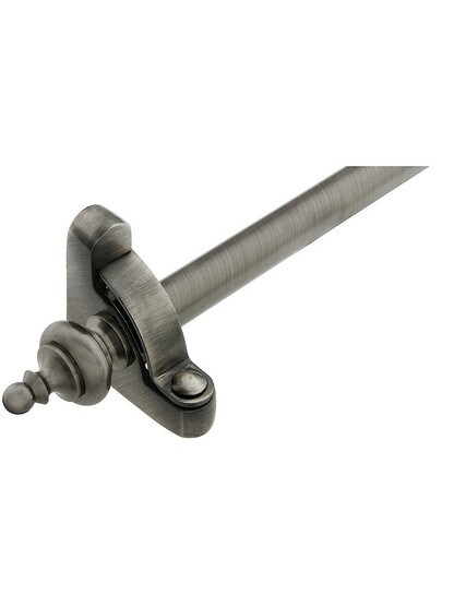 28 1/2 inch Heritage Urn Tip Stair Rod - 1/2 inch Diameter Brass With Standard Brackets in Antique Pewter.